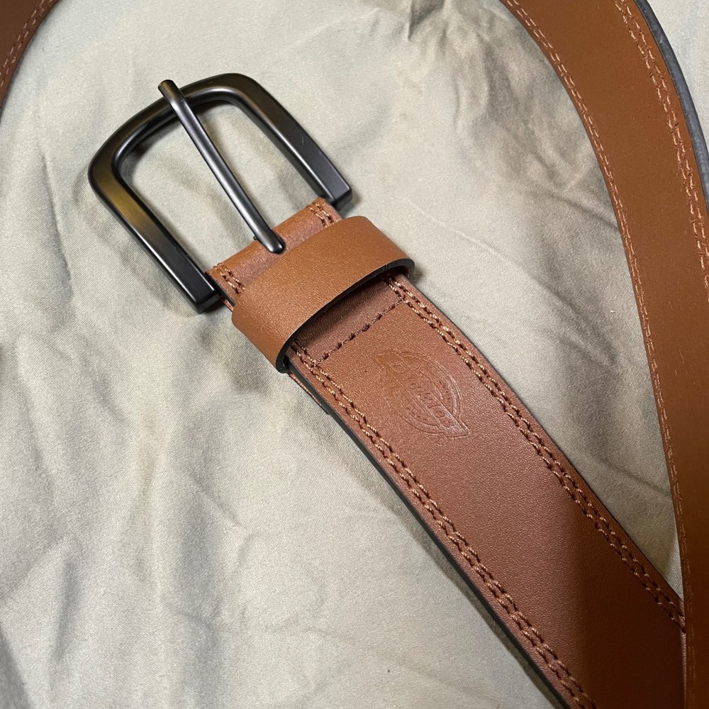 Dickies‎ Mens Tan Leather Belt Classic Workwear Style Matte Black Buckle Size 56